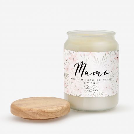 Personalizowana wieca dla mamy MOJA MIO DO CIEBIE KWITNIE