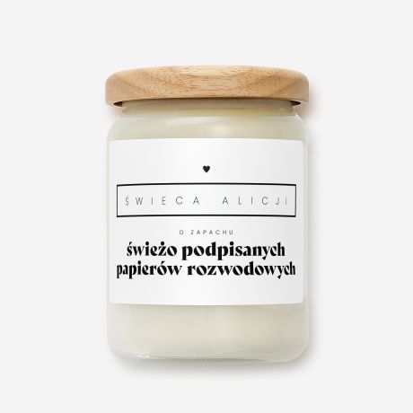 Personalizowana wieca o zapachu papierw rozwodowych PREZENT Z OKAZJI ROZWODU