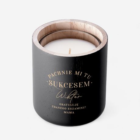 Personalizowana wieca z grawerem PACHNIE SUKCESEM prezent gratulacyjny