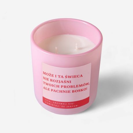 Personalizowana wieca zapachowa PACHNIE BOSKO prezent na pocieszenie prezent na rozstanie