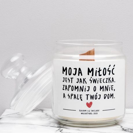 Personalizowana świeca zapachowa SPALĘ CI DOM prezent na Walentynki