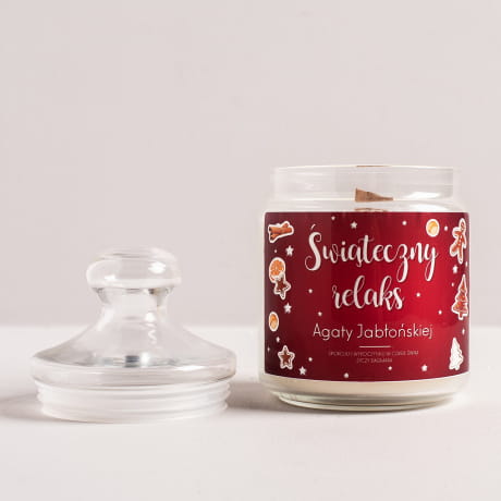 Personalizowana świeca zapachowa ŚWIĄTECZNY RELAKS prezent dla babci pod choinkę