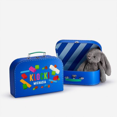Personalizowana walizka KLOCKI prezent dla chopca kuferek na zabawki walizka na zabawki kuferek na drobiazgi