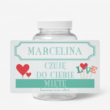 Buteleczka na cukierki mi�towe z personalizowan� etykiet� - prezent dla ukochanej