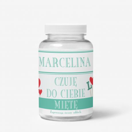 Buteleczka na cukierki mi�towe z personalizowan� etykiet� - prezent dla ukochanej