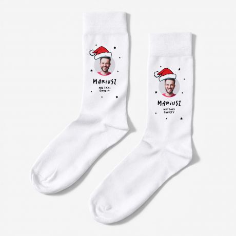 Personalizowane skarpetki �wi�teczne NIE TAKI �WI�TY 42-45 prezent dla niego skarpetki ze zdj�ciem