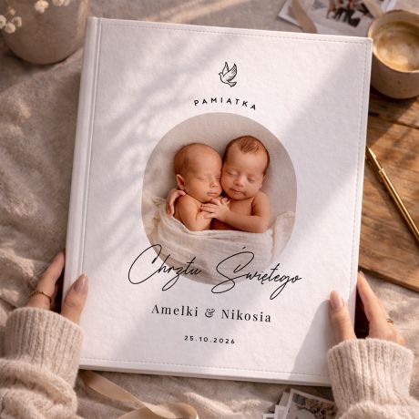 Personalizowany album CHRZEST BLI�NI�T album na chrzest pami�tka chrztu prezent dla bli�niak�w