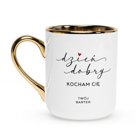 Personalizowany bia�o-z�oty kubek DZIE� DOBRY prezent dla dziewczyny