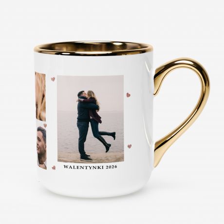 Personalizowany bia�o-z�oty kubek walentynkowy ZAKOCHANI prezent na walentynki ze zdj�ciami