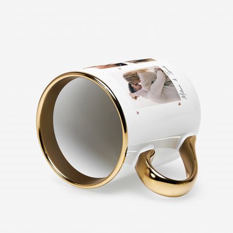 Personalizowany bia�o-z�oty kubek walentynkowy ZAKOCHANI prezent na walentynki ze zdj�ciami