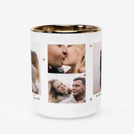Personalizowany bia�o-z�oty kubek walentynkowy ZAKOCHANI prezent na walentynki ze zdj�ciami