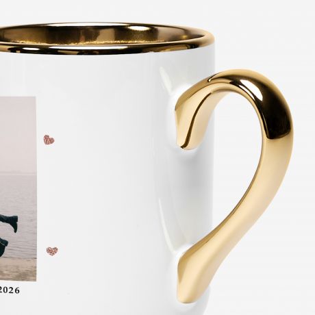 Personalizowany bia�o-z�oty kubek walentynkowy ZAKOCHANI prezent na walentynki ze zdj�ciami