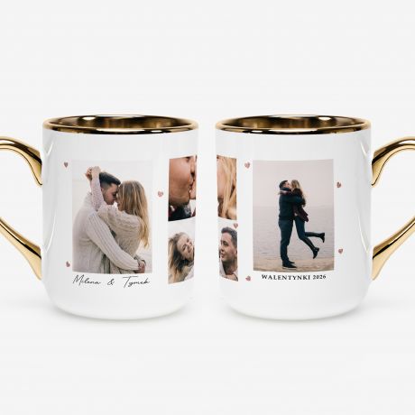 Personalizowany bia�o-z�oty kubek walentynkowy ZAKOCHANI prezent na walentynki ze zdj�ciami
