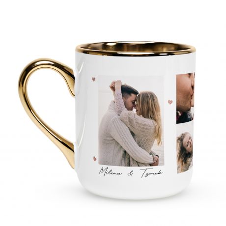 Personalizowany bia�o-z�oty kubek walentynkowy ZAKOCHANI prezent na walentynki ze zdj�ciami