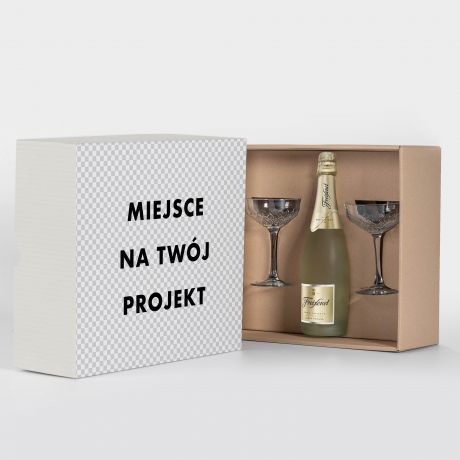 Personalizowany box z winem i kieliszkami TWJ PROJEKT zestaw z alkoholem personalizowany prezent