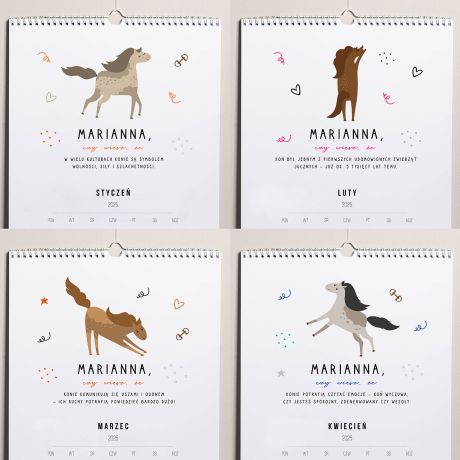 Personalizowany kalendarz CIEKAWOSTKI O KONIACH prezent dla koniary kalendarz personalizowany