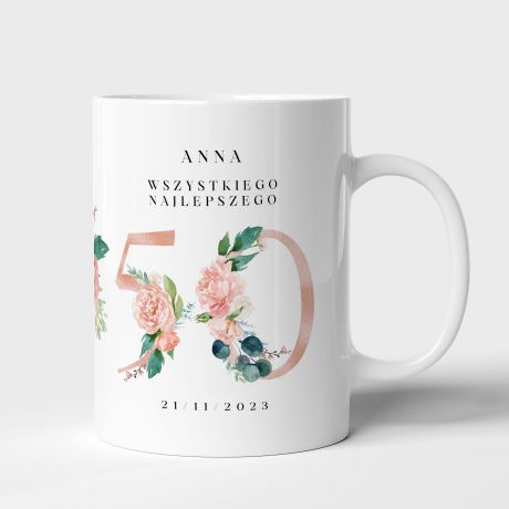 Personalizowany kubek na 50 urodziny KWIATY