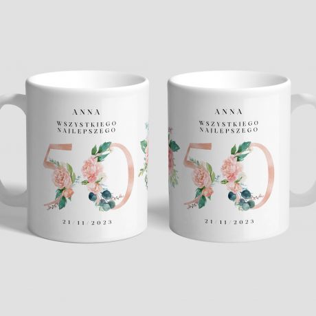 Personalizowany kubek na 50 urodziny KWIATY