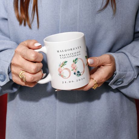 Personalizowany kubek na 60 urodziny KWIATY