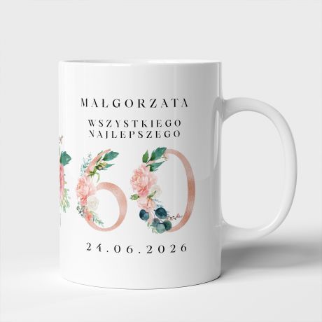 Personalizowany kubek na 60 urodziny KWIATY