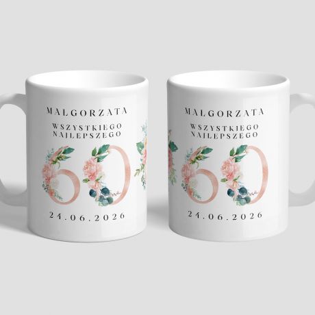 Personalizowany kubek na 60 urodziny KWIATY