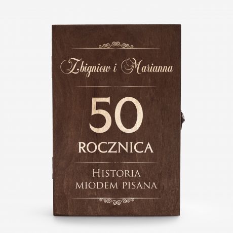 Personalizowany mid pitny z kieliszkami HISTORIA prezent na 50 rocznic lubu prezent z okazji 50 rocznicy lubu
