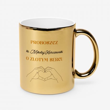 Personalizowany z�oty kubek dla proboszcza O Z�OTYM SERCU prezent dla ksi�dza kubek z�oty