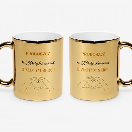 Personalizowany z�oty kubek dla proboszcza O Z�OTYM SERCU prezent dla ksi�dza kubek z�oty