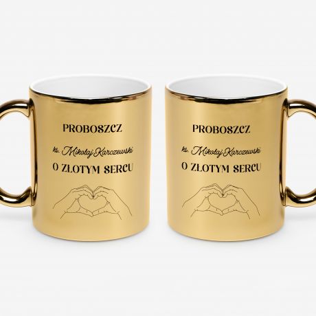 Personalizowany z�oty kubek dla proboszcza O Z�OTYM SERCU prezent dla ksi�dza kubek z�oty