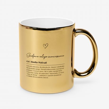 Personalizowany z�oty kubek SZEFOWA ZAMIESZANIA prezent dla niej prezent dla kobiety kubek z napisem