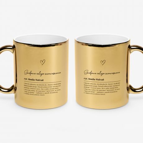 Personalizowany z�oty kubek SZEFOWA ZAMIESZANIA prezent dla niej prezent dla kobiety kubek z napisem