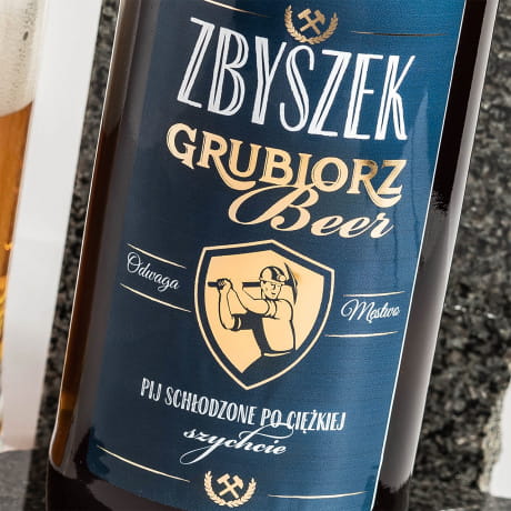 Piwo litrowe GRUBIORZ BEER prezent dla grnika prezent na Dzie Grnika prezent na Barbrk