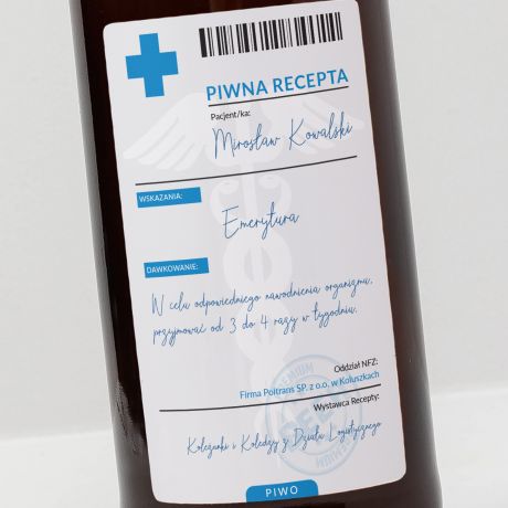 Piwo litrowe RECEPTA prezent z okazji emerytury prezent dla emeryta prezent na przejcie na emerytur
