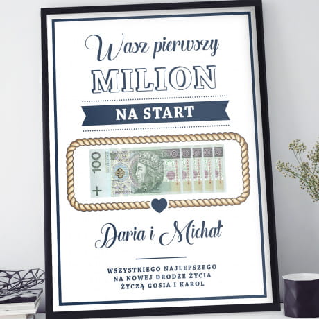 Plakat personalizowany 31x41 cm PIERWSZY MILION mieszny prezent na lub