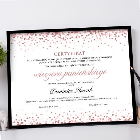 Certyfikat wieczoru panieskiego PERSONALIZOWANY PLAKAT