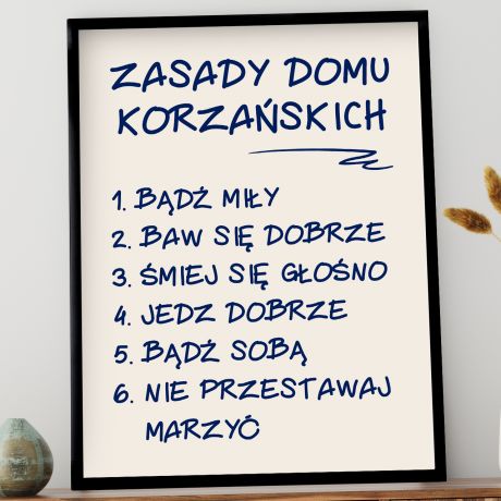 Plakat w ramce ZASADY DOMU prezent na nowe mieszkanie prezent na parapetwk prezent dla rodziny