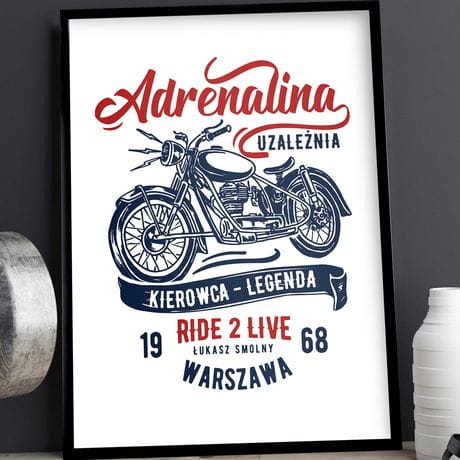 Plakat personalizowany 31x41 cm ADRENALINA prezent dla motocyklisty