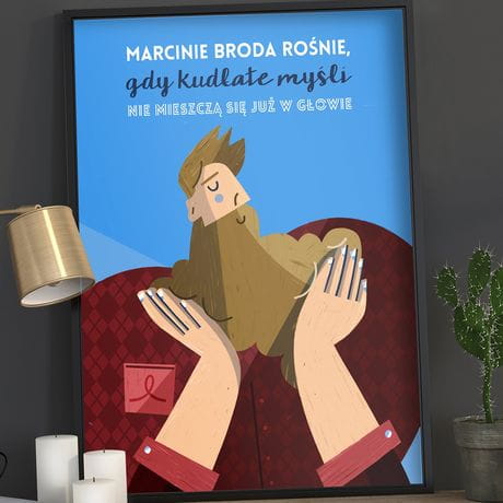 Plakat personalizowany 31x41 cm KUDATE MYLI prezent dla brodacza