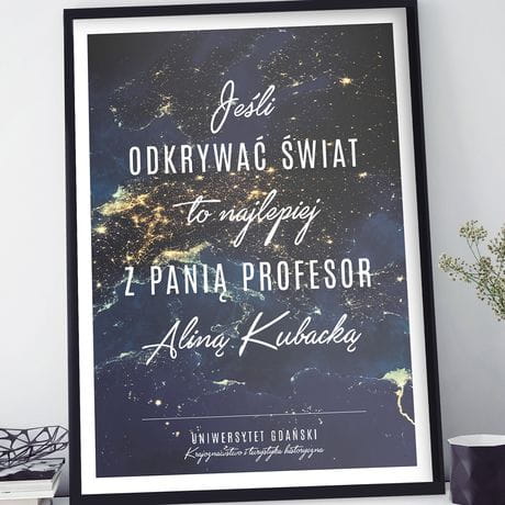 Plakat personalizowany 31x41 cm ODKRYWANIE WIATA prezent dla wykadowcy