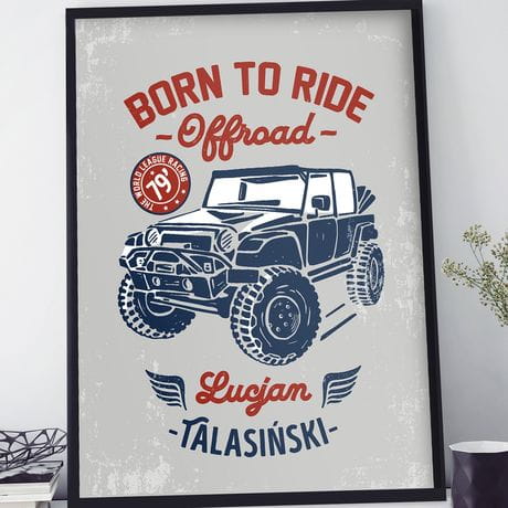 Plakat personalizowany 31x41 cm BORN TO RIDE prezent dla offroadowca