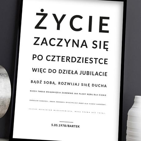 Plakat na 40 urodziny 31x41 cm PREZENT NA 40 URODZINY