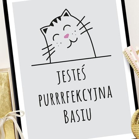 Plakat personalizowany 31x41 cm PURRRFEKCYJNA prezent dla fanki kotów