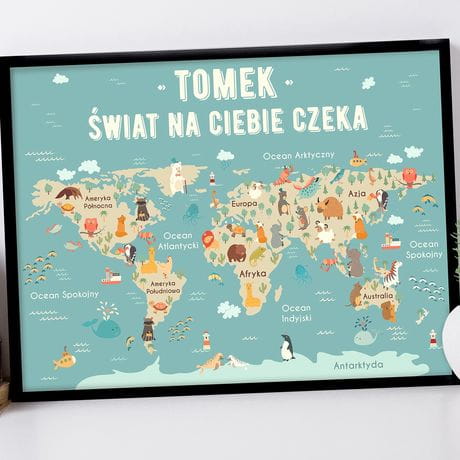 Plakat personalizowany 31x41 cm WIAT prezent na Dzie Dziecka