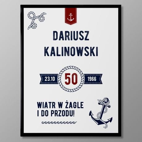 Plakat personalizowany 31x41 cm PREZENT NA 50 URODZINY dla marynarza