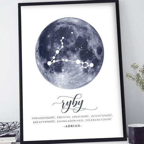 Plakat w ramie personalizowany ZNAK ZODIAKU ryby