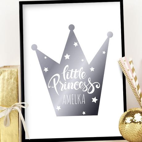 Plakat srebrny PRINCESS prezent do pokoju dla dziewczynki