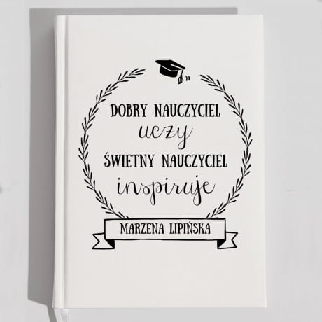 Planer dla nauczyciela NAUCZYCIEL INSPIRUJE biały książkowy Przydatny prezent dla nauczyciela