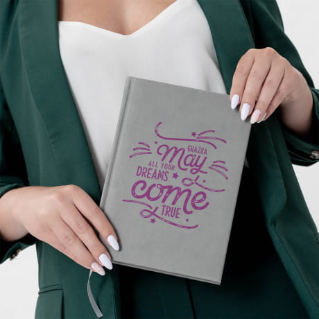 Planner personalizowany szary DREAMS prezent na urodziny dla siostry