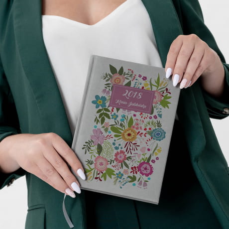 Planner personalizowany szary KWIECISTY prezent dla siostry