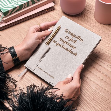 Planner z dugopisem ZAPISANE W GWIAZDACH prezent dla kobiety notes skrzany prezent dla zodiakary